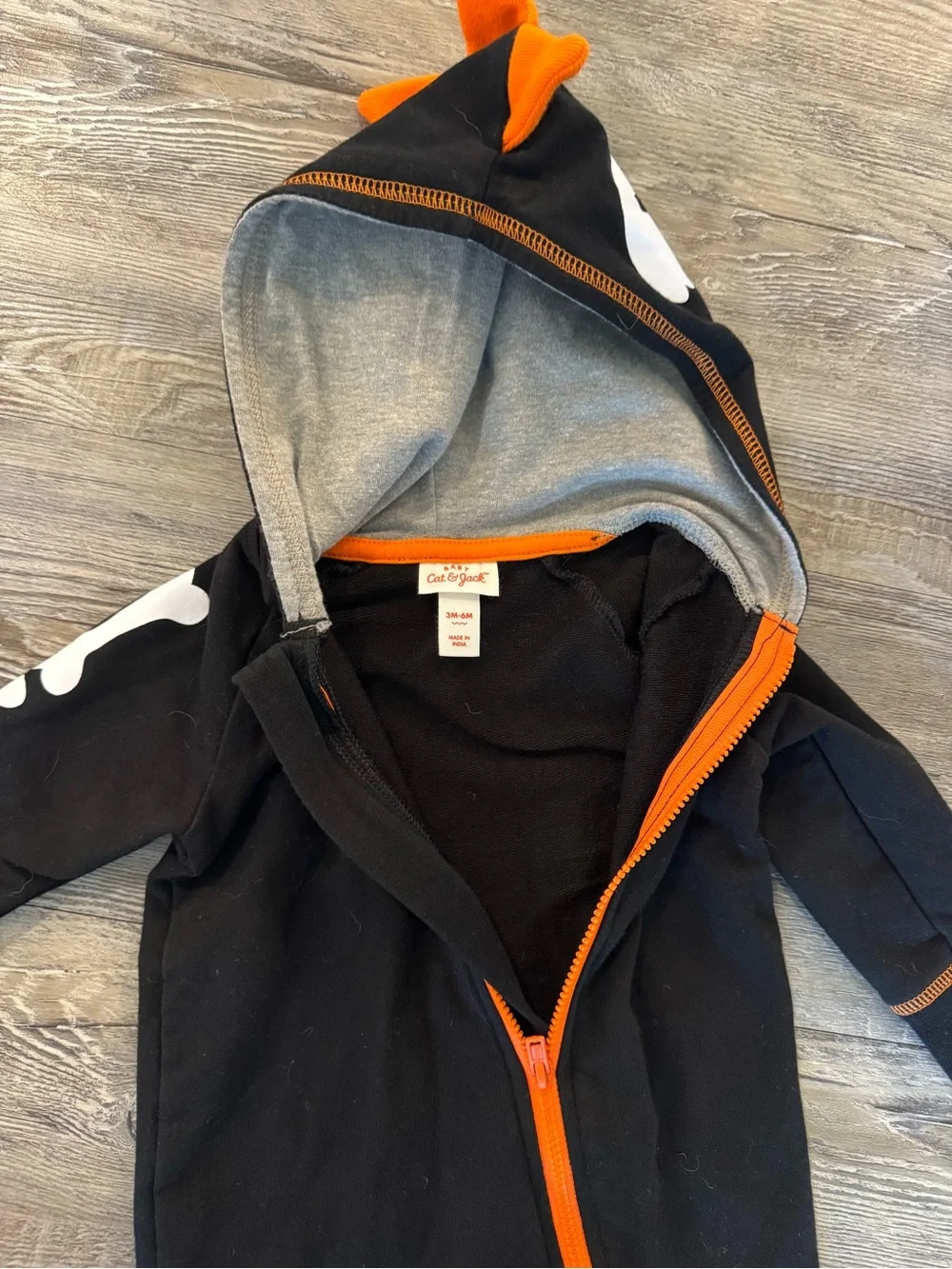 Cat & Jack Black and Orange Dinosaur Bones Hooded One-Piece